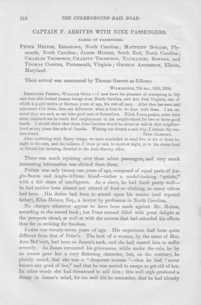Thomas Garrett to William Still, July 19, 1856