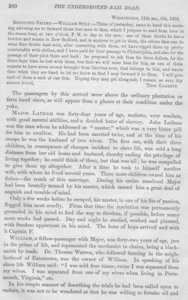 Thomas Garrett to William Still, November 6, 1856