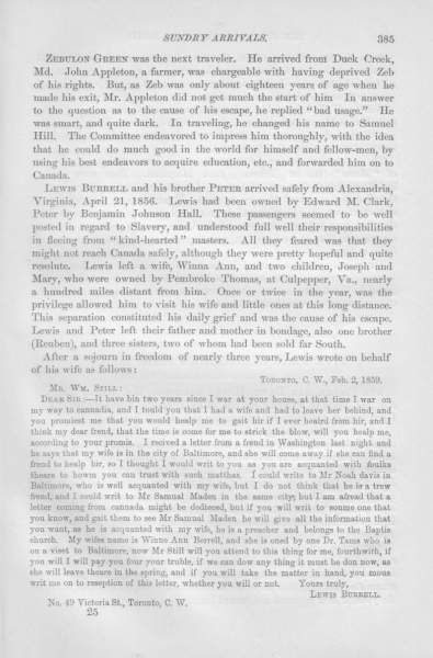 Lewis Burrell to William Still, February 2, 1859