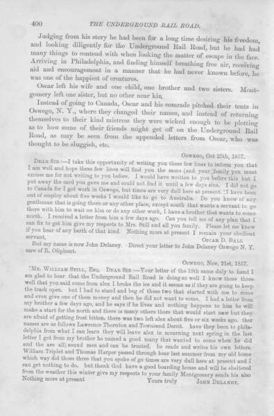 John Delaney (Oscar Ball) to William Still, October 25, 1857