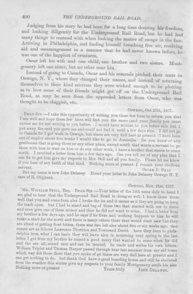 John Delaney (Oscar Ball) to William Still, November 21, 1857