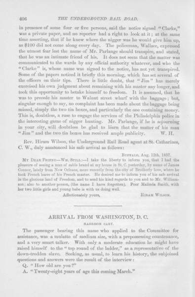 Hiram Wilson to William Still, August 12, 1857