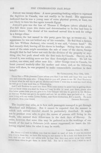 George Ballard to William Still, July 19, 1858