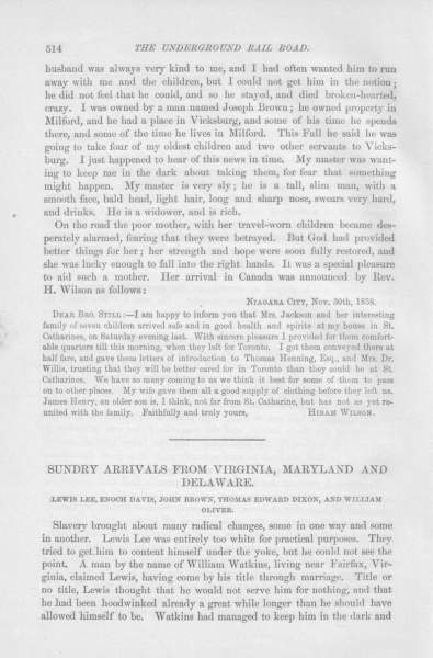 Hiram Wilson to William Still, November 30, 1858