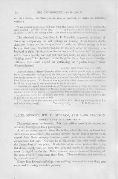 L. D. Mansfield to William Still, May 4, 1857