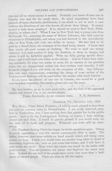 N. R. Johnston to William Still, December 18, 1856 (Page 1)