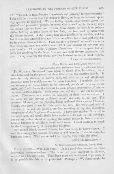 Anna H. Richardson to William Still, May 3, 1860 (Page 1)