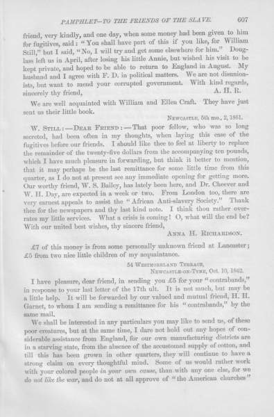 Anna H. Richardson to William Still, October 10, 1862 (Page 1)