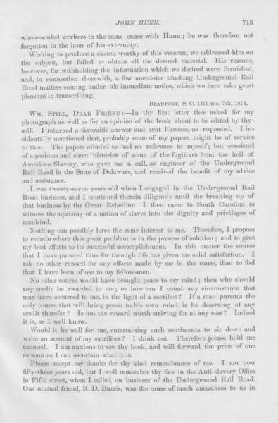 John Hunn to William Still, November 7, 1871 (Page 1)