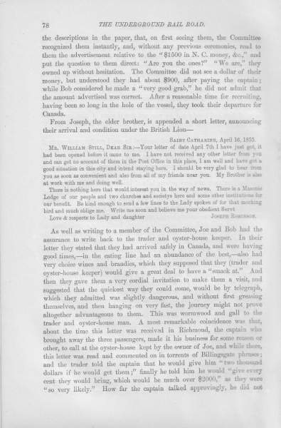 Joseph Robinson to William Still, April 16, 1855