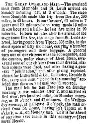 “The Great Overland Mail,” (St. Louis) Missouri Republican, October 3, 1858