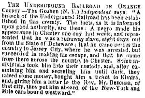 “The Underground Railroad in Orange County,” New York Times, July 1, 1859