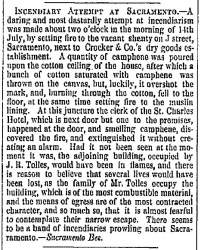 “Incendiary Attempt at Sacramento,” San Francisco (CA) Evening Bulletin, July 15, 1859