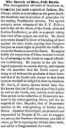 “The Speech of Hon. Jeff. Davis,” Chicago (IL) Press and Tribune, September 5, 1859