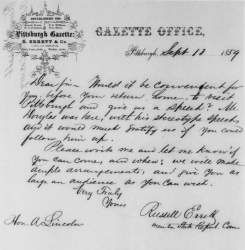 Russell Errett to Abraham Lincoln, September 13, 1859