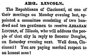 “Abr. Lincoln,” Chicago (IL) Press and Tribune, September 14, 1859