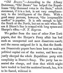 "Old Brown," Fayetteville (NC) Observer, November 14, 1859