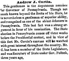 “Andrew J. Curtin,” Chicago (IL) Press and Tribune, March 1, 1860