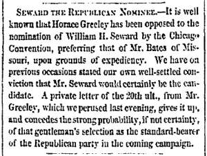 “Seward the Republican Nominee,” San Francisco (CA) Evening Bulletin, April 25, 1860