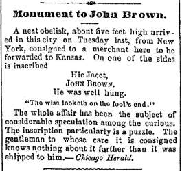 “Monument to John Brown,” (Omaha) Nebraskian, May 5, 1860