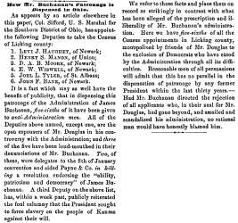 “How Mr. Buchanan’s Patronage Is Dispensed in Ohio,” Newark (OH) Advocate, May 11, 1860