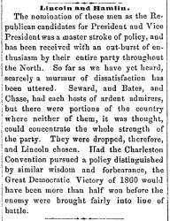 “Lincoln and Hamlin,” Newark (OH) Advocate, May 25, 1860