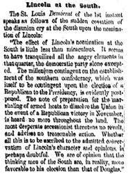 “Lincoln at the South,” Cleveland (OH) Herald, June 7, 1860