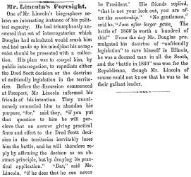 “Mr. Lincoln’s Foresight,” Ripley (OH) Bee, August 23, 1860