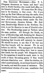 "The Disunion Movement," Fayetteville (NC) Observer, September 13, 1860