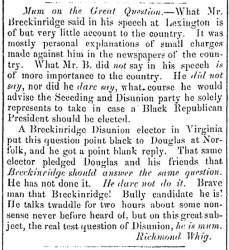 “Mum on the Great Question,” Fayetteville (NC) Observer, September 17, 1860