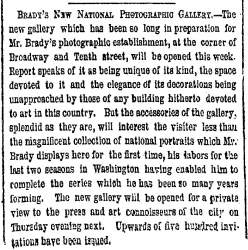 “Brady's New National Photographic Gallery,” New York Herald, October 2, 1860
