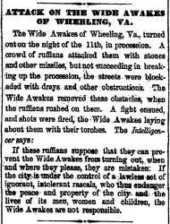 “Attack on the Wide Awakes of Wheeling, Va.,” Cleveland (OH) Herald, October 17, 1860