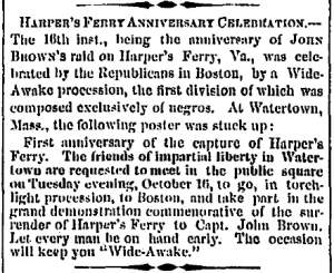 "Harper's Ferry Anniversary Celebration," Charleston (SC) Mercury, October 22, 1860