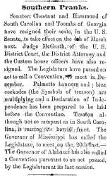 “Southern Pranks,” Ripley (OH) Bee, November 15, 1860