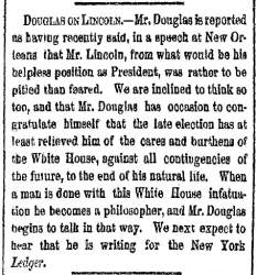 “Douglas on Lincoln,” New York Herald, November 18, 1860