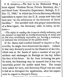 "U. S. Arsenal," Fayetteville (NC) Observer, November 26, 1860