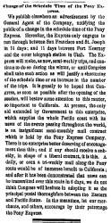 "Change of the Schedule Time of the Pony Express," San Francisco (CA) Evening Bulletin, December 4, 1860