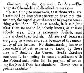 “Character of the Secession Leaders,” Fayetteville (NC) Observer, December 27, 1860