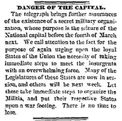 “Danger of the Capital,” Chicago (IL) Tribune, January 4, 1861