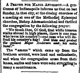 “A Prayer For Major Anderson,” Chicago (IL) Tribune, January 22, 1861