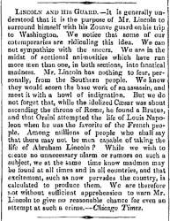 “Lincoln and His Guard,” (Montpelier) Vermont Patriot, February 2, 1861