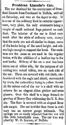“President Lincoln’s Car,” Cleveland (OH) Herald, February 11, 1861