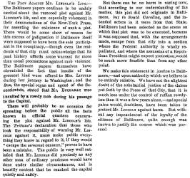 “The Plot Against Mr. Lincoln’s Life,” New York Times, March 4, 1861
