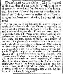 “Virginia Still for the Union,” Fayetteville (NC) Observer, March 28, 1861