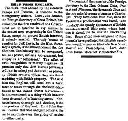 “Help From England,” Chicago (IL) Tribune, May 16, 1861