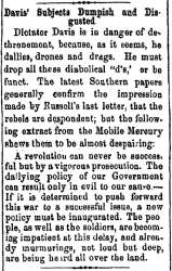 “Davis’ Subjects Dumpish and Disgusted,” Chillicothe (OH) Scioto Gazette, July 2, 1861