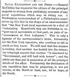 “Naval Expeditions and the Press,” Boston (MA) Advertiser, October 10, 1861