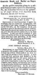 "Generals Meade and Butler on Negro Soldiers," Milwaukee (WI) Sentinel, November 25, 1865