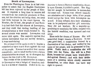“Death of Lecompton,” New York Times, August 11, 1858