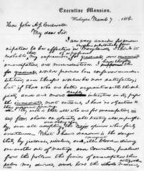 Abraham Lincoln to John A.J. Creswell, March 7, 1865, page 1.